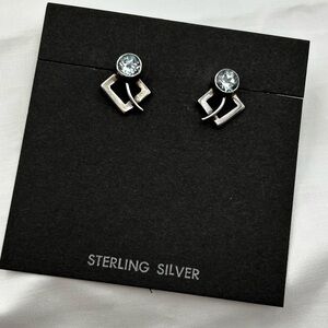 Sterling Silver 925 Handcrafted Stud Earrings with Lt. Blue Crystal Geometric
